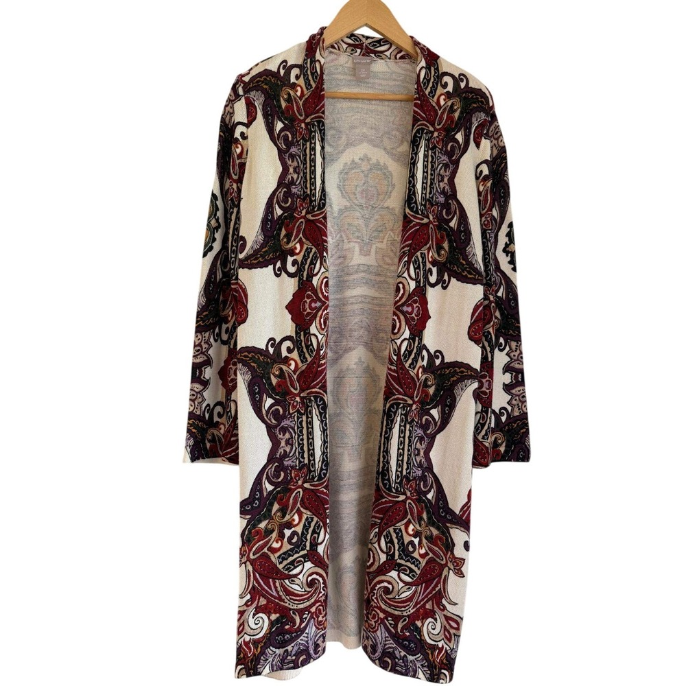 Chicos Womens 2P Petite Multicolor Paisley Duster‎ Cardigan Sweater Open Front